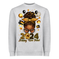 Heather Grey 2024 happy new year  afro messy bun Heavyweight Sweatshirt - texasbilliewilder