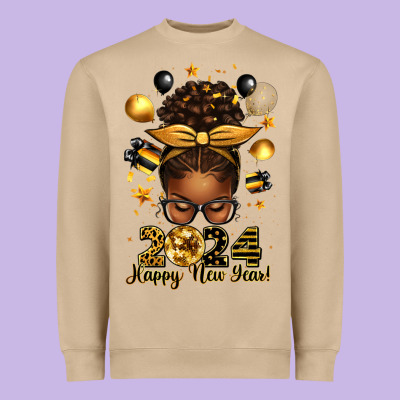 2024 Happy New Year  Afro Messy Bun Heavyweight Sweatshirt Designed By Texasbilliewilder