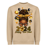 Mushroom 2024 happy new year  afro messy bun Heavyweight Sweatshirt - texasbilliewilder