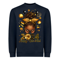 Navy 2024 happy new year  afro messy bun Heavyweight Sweatshirt - texasbilliewilder