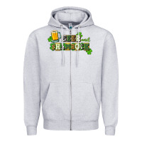 Heather Grey Beer and shamrock Zipper Hoodie - CowGirlArtShop
