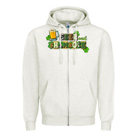 Oatmeal Heather Beer and shamrock Zipper Hoodie - CowGirlArtShop