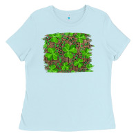Baby Blue st patrick's day shamrock and leopard distressed background Ladies Tee - RanaPortraitStore