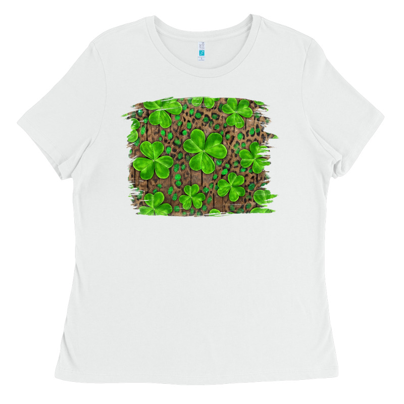 St Patrick's Day Shamrock And Leopard Distressed Background Ladies Tee by RanaPortraitStore | Teevron