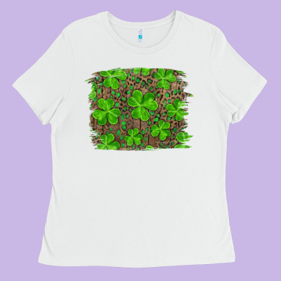 St Patrick's Day Shamrock And Leopard Distressed Background Ladies Tee Designed By Ranaportraitstore