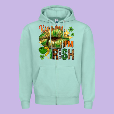 St. Patrick's Kiss Me I'm Irish With Lip Zipper Hoodie Designed By Howdyjamesfarm