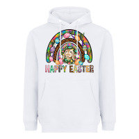 White Happy Easter Rainbow Heavyweight Hoodie - BundleAndBundleShop