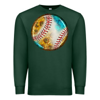 Sports Green baseball with sunflower round earrings Premium Sweatshirt - BundleAndBundleShop