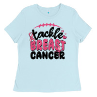 Baby Blue tackle breast cancer Ladies Tee - MaliasSmallBusiness