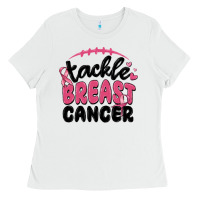 White tackle breast cancer Ladies Tee - MaliasSmallBusiness
