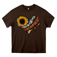 Chocolate Brown western sunflower cowhide  heart Heavy Core Tee - Jasminsmagicworld