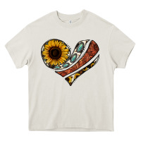 Cream western sunflower cowhide  heart Heavy Core Tee - Jasminsmagicworld