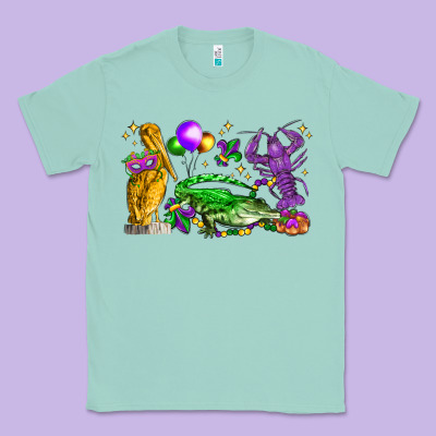 Mardi Gras Pelican Alligator And Crawfish Classic Tee Designed By Lillyallendesigns