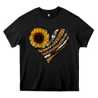 Black western sunflower leopard cowhide heart Heavy Core Tee - Jasminsmagicworld