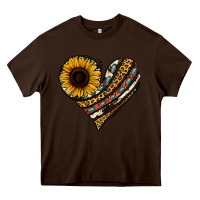 Chocolate Brown western sunflower leopard cowhide heart Heavy Core Tee - Jasminsmagicworld