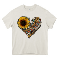 Cream western sunflower leopard cowhide heart Heavy Core Tee - Jasminsmagicworld