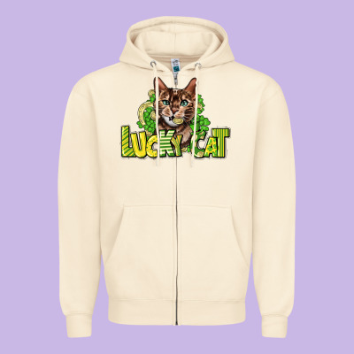 Lucky Cat St. Patrick's Zipper Hoodie Designed By Howdyjamesfarm