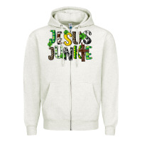 Oatmeal Heather Jesus junkie St. Patrick's Zipper Hoodie - CowGirlArtShop