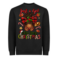 Black just a girl who loves christmas afro messy bun Heavyweight Sweatshirt - texasbilliewilder