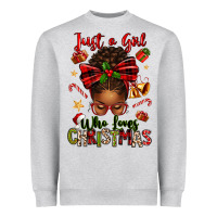Just A Girl Who Loves Christmas Afro Messy Bun Heavyweight Sweatshirt | Teevron