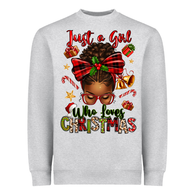 Just A Girl Who Loves Christmas Afro Messy Bun Heavyweight Sweatshirt by texasbilliewilder | Teevron