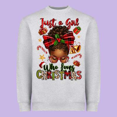 Just A Girl Who Loves Christmas Afro Messy Bun Heavyweight Sweatshirt Designed By Texasbilliewilder