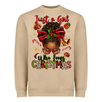 Mushroom just a girl who loves christmas afro messy bun Heavyweight Sweatshirt - texasbilliewilder