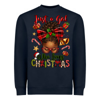 Navy just a girl who loves christmas afro messy bun Heavyweight Sweatshirt - texasbilliewilder