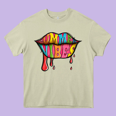 Summer Vibes Lips Heavy Core Tee Designed By Jasminsmagicworld
