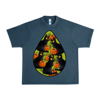 Midnight Navy Black Cat Halloween Teardrop Urban Heavy Tee - LillyAllenDesigns
