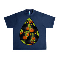 Navy Black Cat Halloween Teardrop Urban Heavy Tee - LillyAllenDesigns