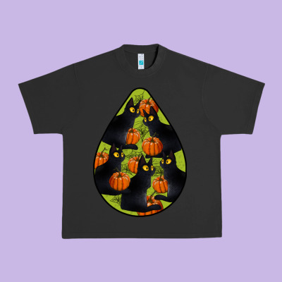 Black Cat Halloween Teardrop Urban Heavy Tee Designed By Lillyallendesigns