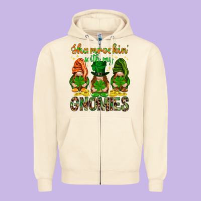 Shamrockin' With My Gnomies St. Patricks Day Zipper Hoodie Designed By Howdyjamesfarm