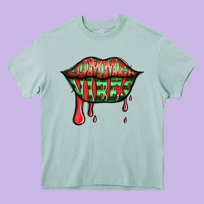 Summer Vibes Watermelon Lips Heavy Core Tee Designed By Jasminsmagicworld