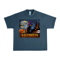 Midnight Navy Black Cat Halloween Urban Heavy Tee - LillyAllenDesigns