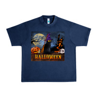 Navy Black Cat Halloween Urban Heavy Tee - LillyAllenDesigns