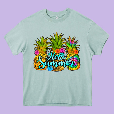 Hello Summer Pineapple Heavy Core Tee Designed By Jasminsmagicworld