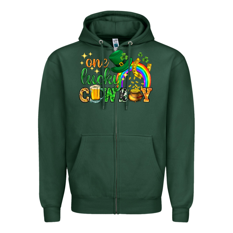 One Lucky Cowboy St. Patricks Day Zipper Hoodie by HowdyJamesFarm | Teevron