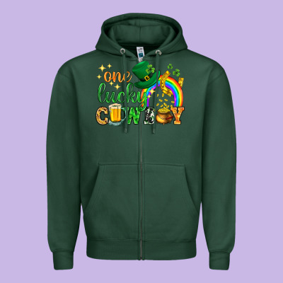 One Lucky Cowboy St. Patricks Day Zipper Hoodie Designed By Howdyjamesfarm