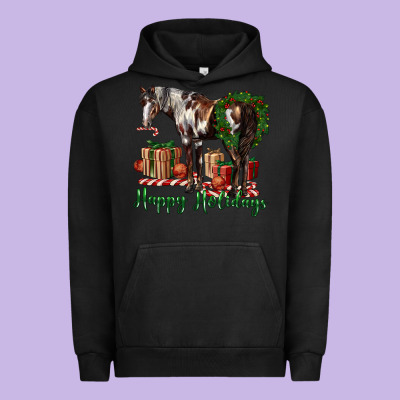 Happy Holidays Mustang Horse Urban Hoodie Designed By Lillyallendesigns