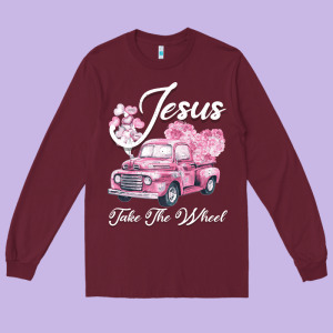 Leopard Floral Pink Car Jesus Take The Wheel Long Sleeve Tee Designed By Bettercallsaul