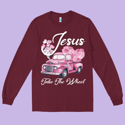 Leopard Floral Pink Car Jesus Take The Wheel Long Sleeve Tee Designed By Bettercallsaul