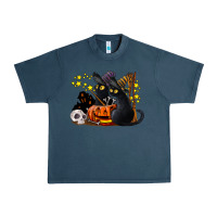 Midnight Navy halloween black cats Urban Heavy Tee - LillyAllenDesigns