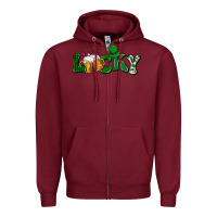 Burgundy Lucky with beer St. Patricks day Zipper Hoodie - HowdyJamesFarm