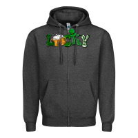 Charcoal Heather Lucky with beer St. Patricks day Zipper Hoodie - HowdyJamesFarm