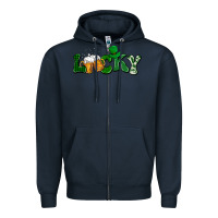 Navy Lucky with beer St. Patricks day Zipper Hoodie - HowdyJamesFarm