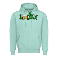 Seafoam Lucky with beer St. Patricks day Zipper Hoodie - HowdyJamesFarm