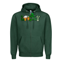 Sports Green Lucky with beer St. Patricks day Zipper Hoodie - HowdyJamesFarm