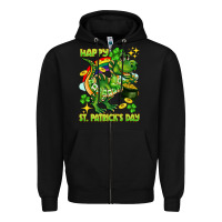 Black Happy St. Patrick's Day T-rex Zipper Hoodie - CowGirlArtShop