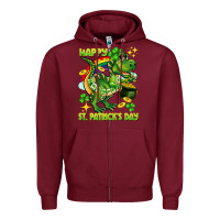 Burgundy Happy St. Patrick's Day T-rex Zipper Hoodie - CowGirlArtShop